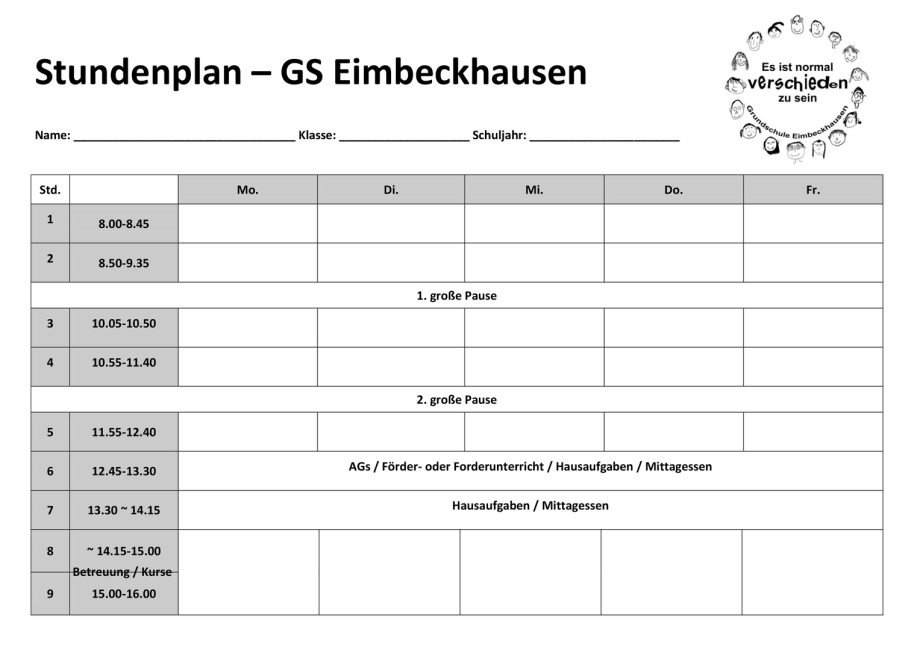 Grundschule Eimbeckhausen Stundenplan Vorlage